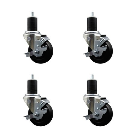 Service Caster 3.5'' Hard Rubber Swivel 1-3/4'' Expanding Stem Caster Set with Brake, 4PK SCC-EX20S3514-HRS-TLB-134-4